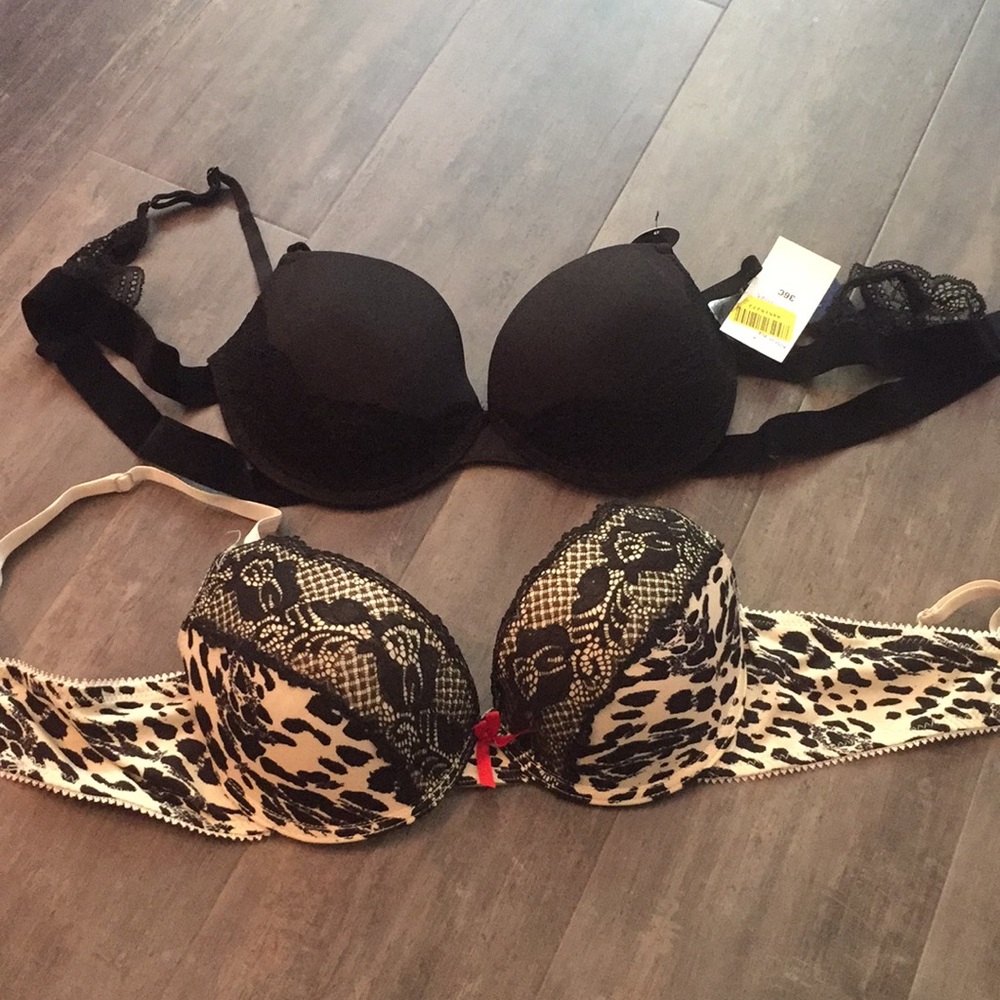 2 great bras!  Black NWT, Leopard worn once. 36C